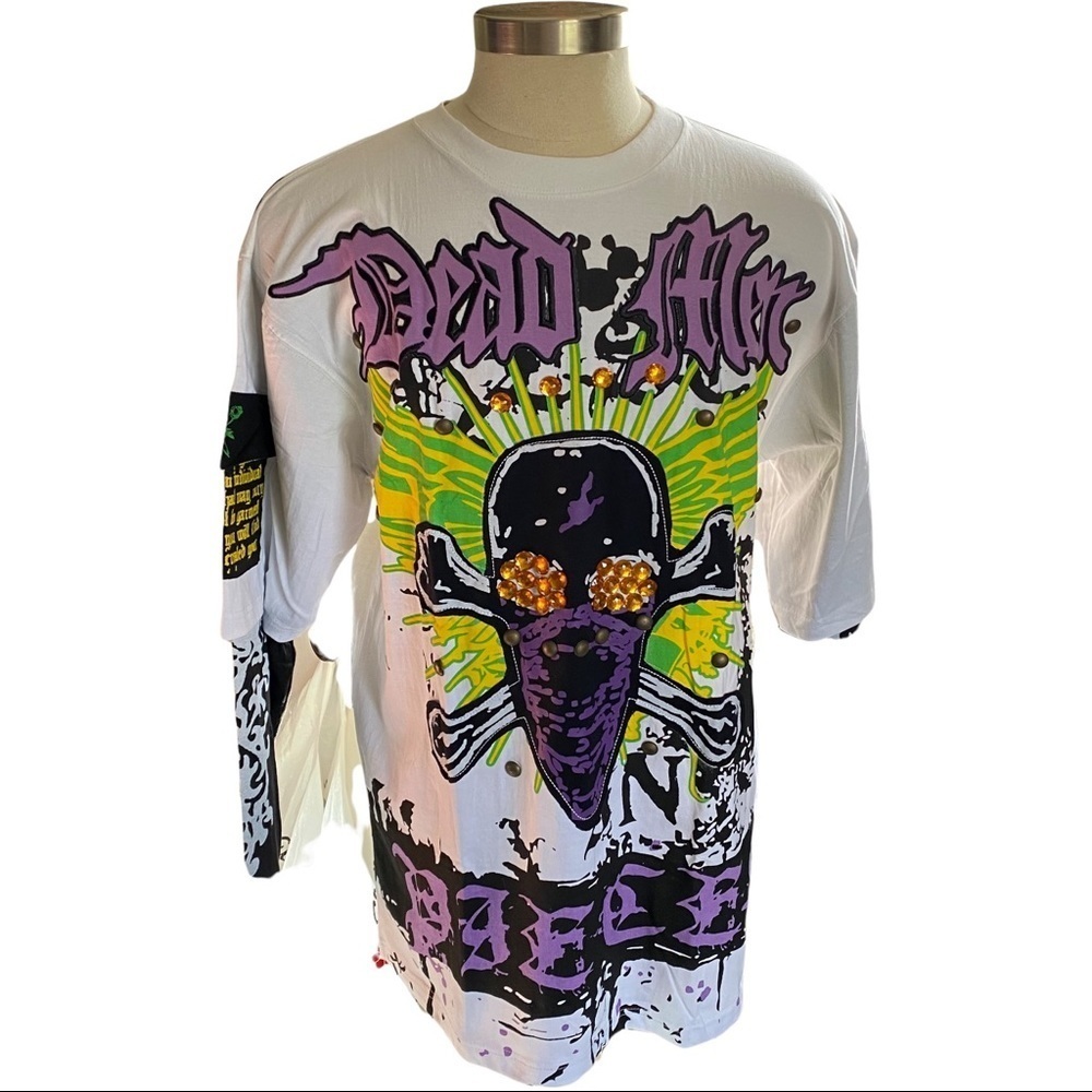 GAXX Dead Men Pieces Streetwear To Be Strong Bling Jeweled Skull LS Shirt XL 1XL